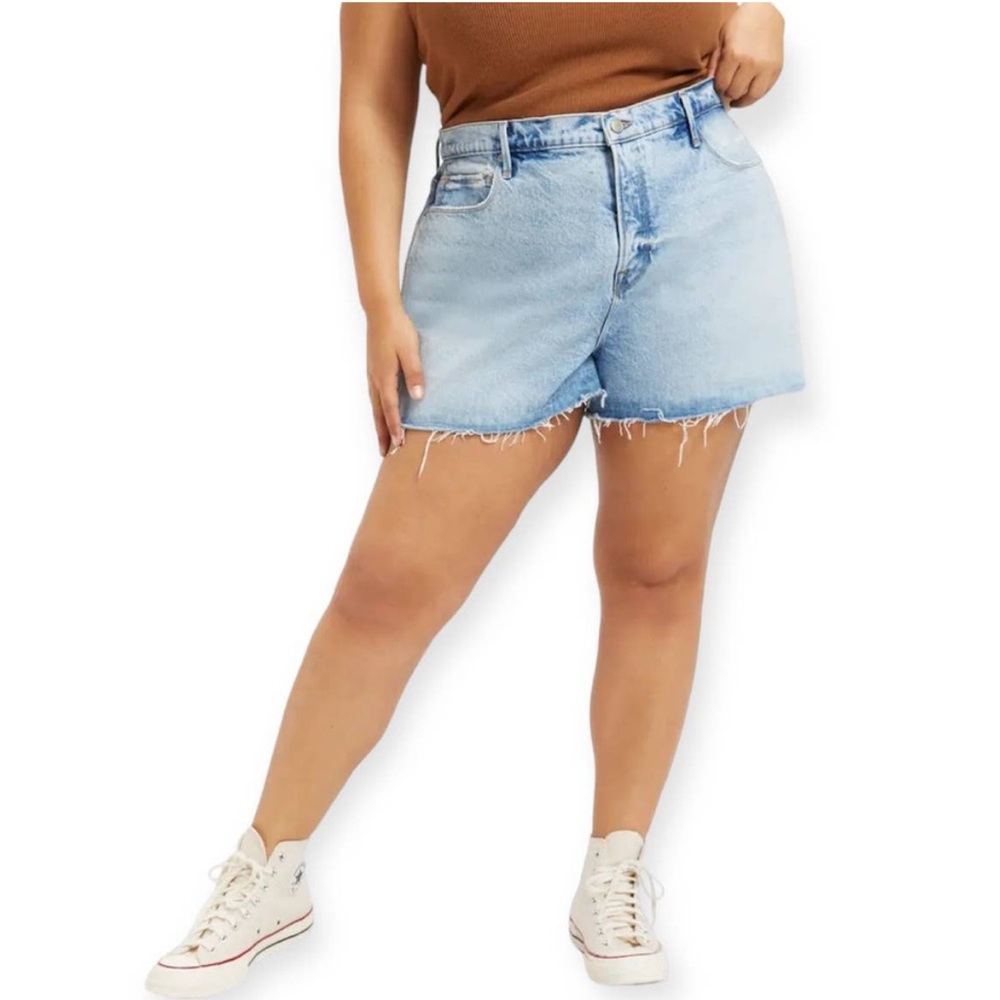 Good American Good 90’s Denim Shorts High Waisted size 24 Plus NWT Indigo Jean
